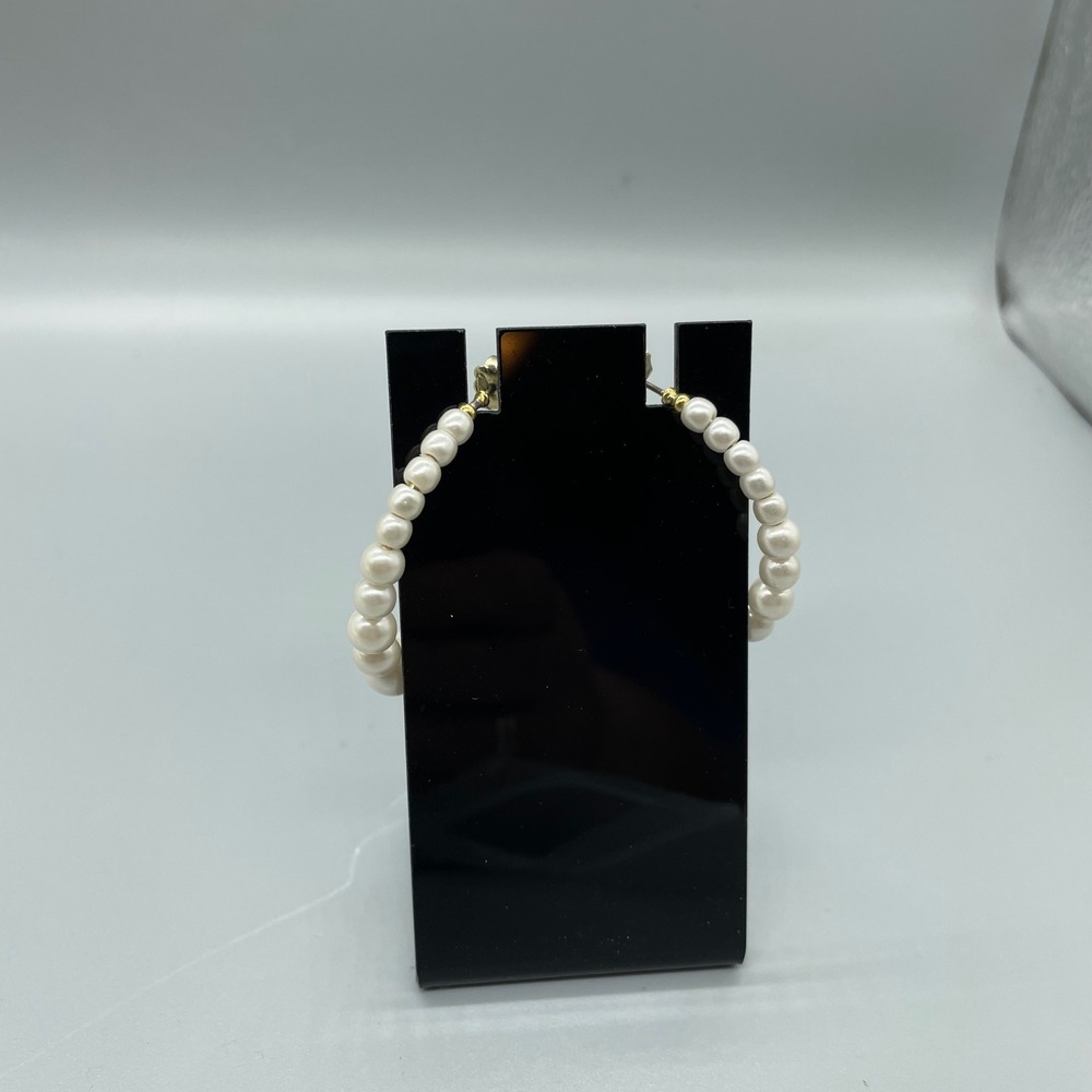 Graduated Faux Pearl Hoop Earrings White Gold Tone Oversized C-Shape Post Back